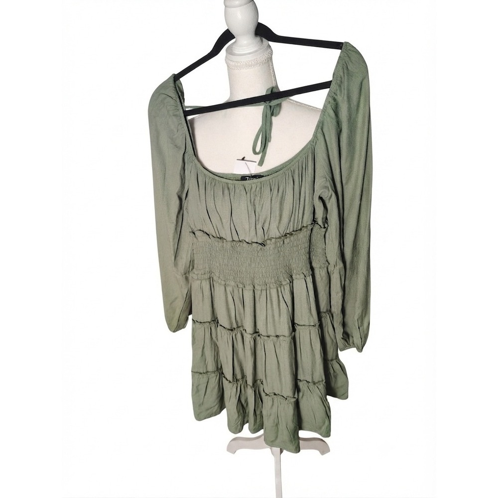 Trixxi Sage Green Smocked Tiered Ruffle Mini Dress XL 26EN737HWI Francescas